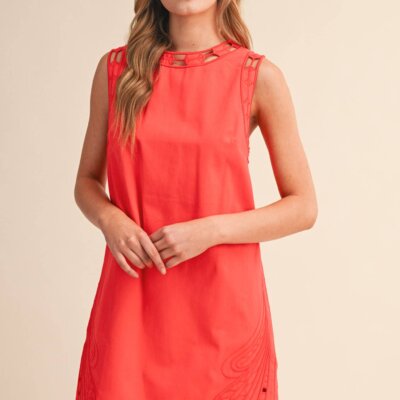 Embroidered Shift Dress With Cut-Out