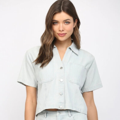 Washed Denim Short Sleeve Jacket