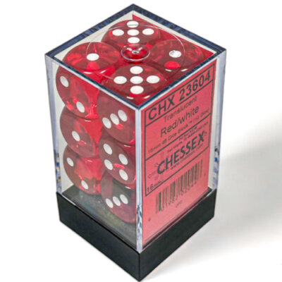 Chessex Translucent Red/White 16mm d6 Dice Block – 12 Dice Set