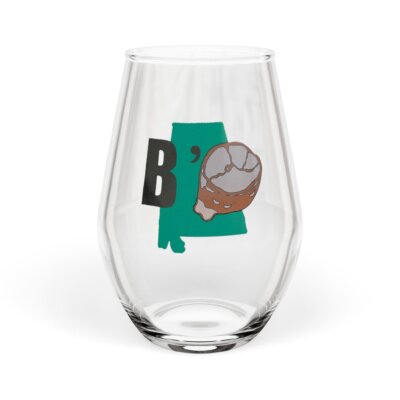 Alabama "B-Ham" Bourbon Stemless Wine Glass – 'B' with Barrel State Pride Glass (11.75 oz)