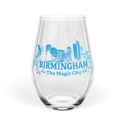 Magic City Skyline Stemless Wine Glass — 12oz Etched Bee Wine Tumbler