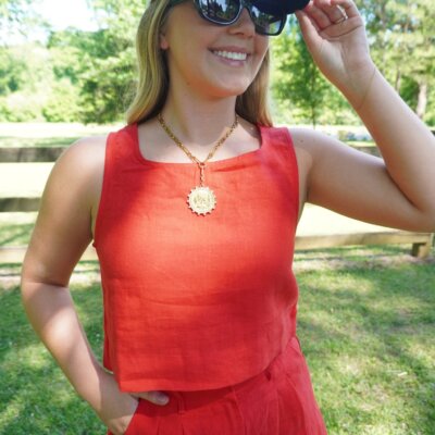Red Linen Crop Tank Top