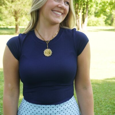 Navy Ribbed Cap Sleeve Top