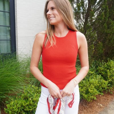 Red Ribbed Knit Tank