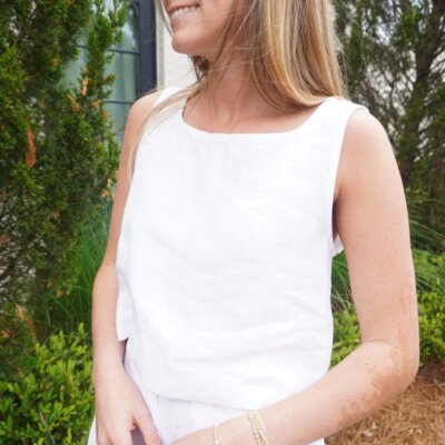 White Linen Crop Tank Top