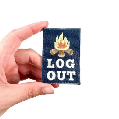 Log Out Embroidered Iron-On Patch Perfect for Hiking Camping
