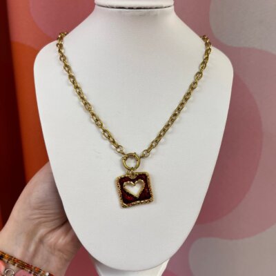 Peek A Boo Red Heart Titanium Necklace