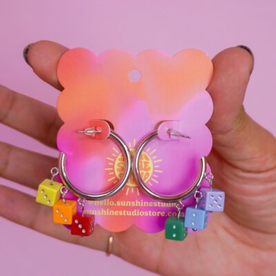 Roll the Dice Rainbow Hoop Earring
