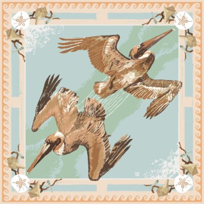 Peach Tide Diver - Double-Sided Silk Scarf
