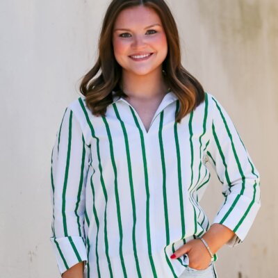 Chic Stripe Blouse in Green