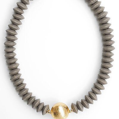 Wooden Bead & Metal Ball Necklace-Grey