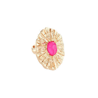 Textured Oval & Resin Ring-Fuchsia