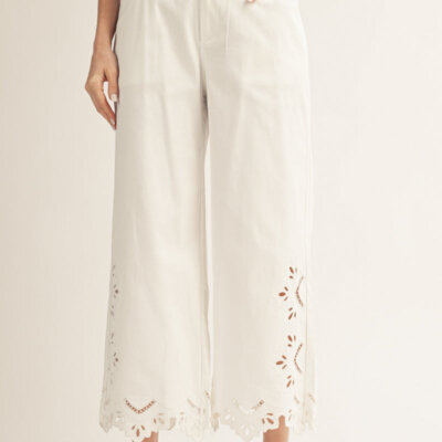 White Eyelet Hem Cropped Pants