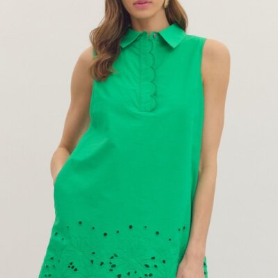 Green Sleeveless Eyelet Mini Dress