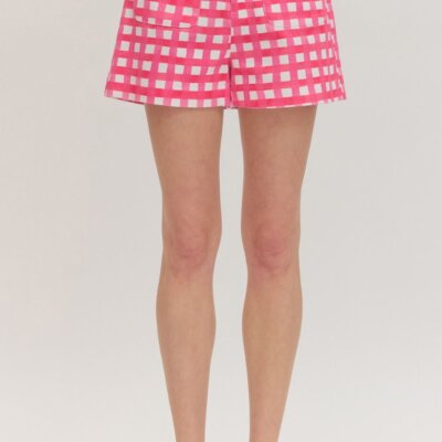 Pink Gingham Horsebit Pocket Shorts