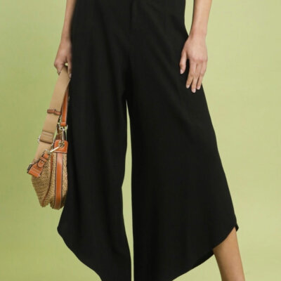 Black Flowy Asymmetrical Hem Wide Leg Pants