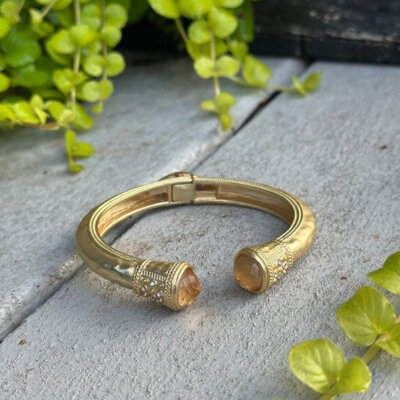 Gold cuff bangle with citrine stones