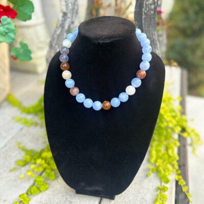 Serene blue mixed stone bead necklace