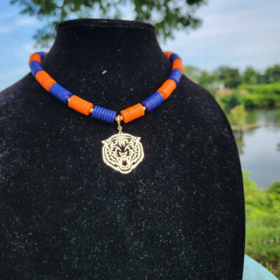 Gameday Flatbed Necklace- Navy/Orange