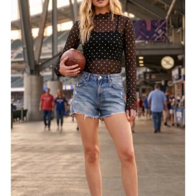 Polka Dot Mesh LS Top/ BLACK