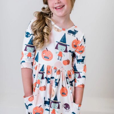 Boo Crew 3/ Sleeve Pocket Twirl Dress