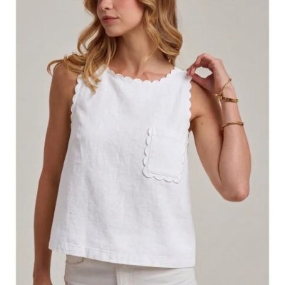 Sleeveless Denim Top w/Scalloped Edge (White)