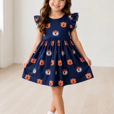 Auburn Blue Aubie Flutter Twirl Dress