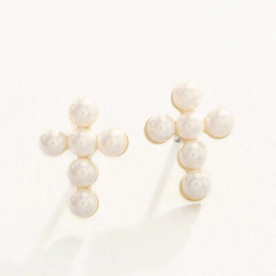 Sea La Vie Stud Earrings Faith/Pearl Cross