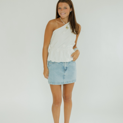 Jill White One Shoulder Peplum Top