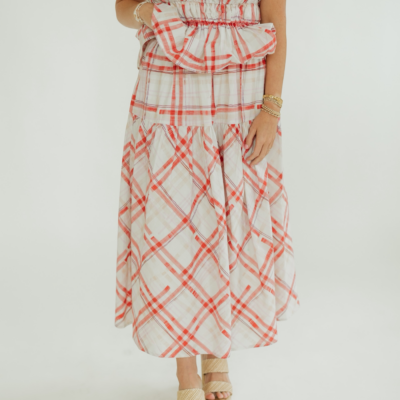 Malori Red Plaid Midi Skirt