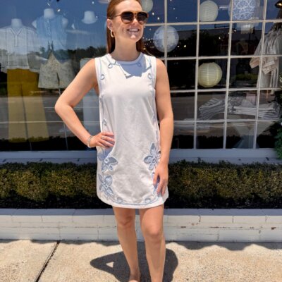 Blue Embroidered Shift Dress