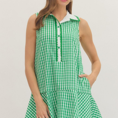 Green Gingham Mini Dress