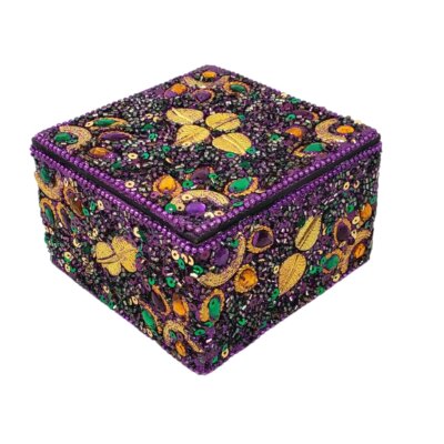 Purple Jeweled Leaves Box, Mardi Gras 4"X4"