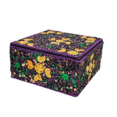 Purple Leaves Jeweled Box 5"X5"