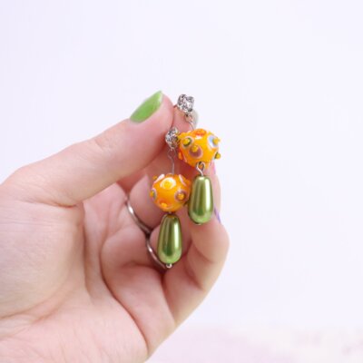 Orange Spiky Ball Glass Bead Earrings