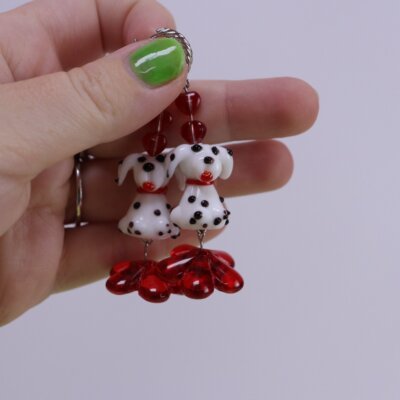 Flower Love Pup Glass Earrings