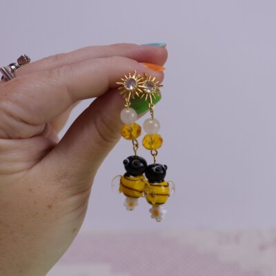 Glass Bee and Flower Earrings