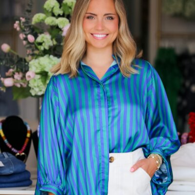 Stripe Button-Up Top in Green/Blue