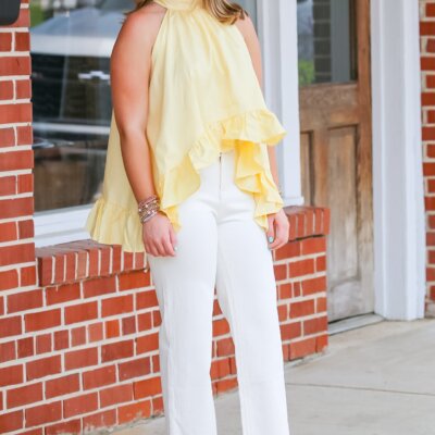 Halter Ruffle Tiered High-Neck Top-Butter Yellow