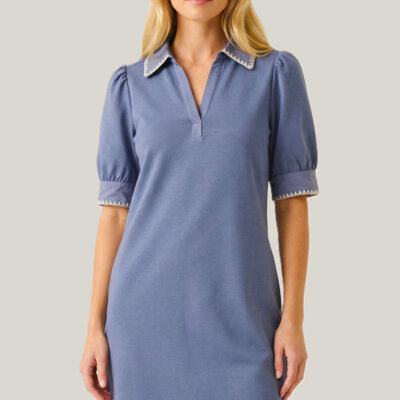 Blanket Stitch Polo Dress Slate Blue