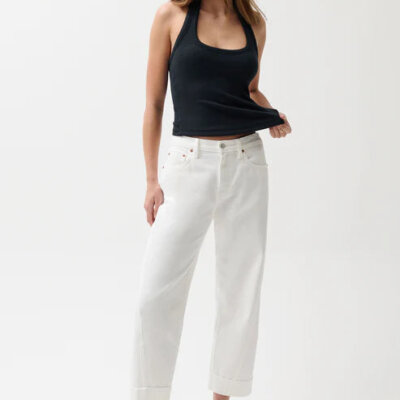 Kacey Mid Rise Cuffed Boyfriend Jean Optic White