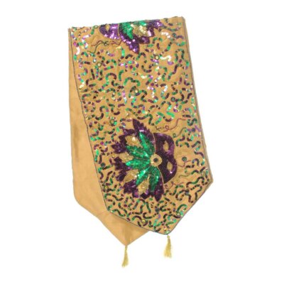 Mardi Gras Mask Table Runner-Gold