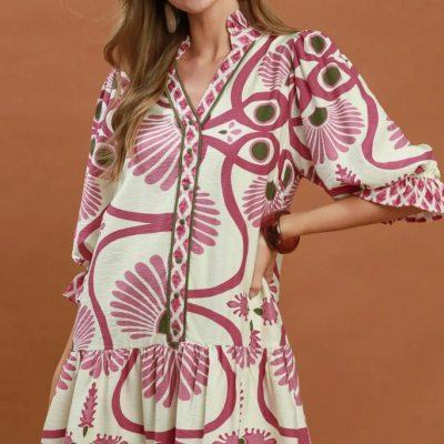 Floral Striped Button Down Shirt Dress- Curvy