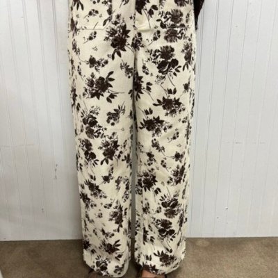 Brown Floral Detail Ecru Pants