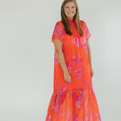 Dime Red Fuchsia Organza Mockneck Maxi Dress (XS-3XL)