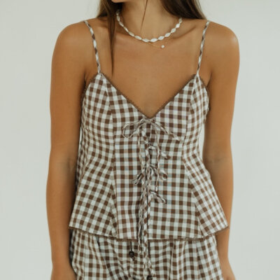Holly Tie Brown Checkered Tank Top