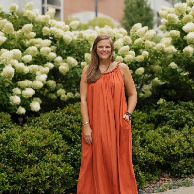 Rust Ball Trim Neckline Midi Dress