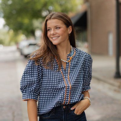 Elaine Navy Gingham Top (XS-XL)