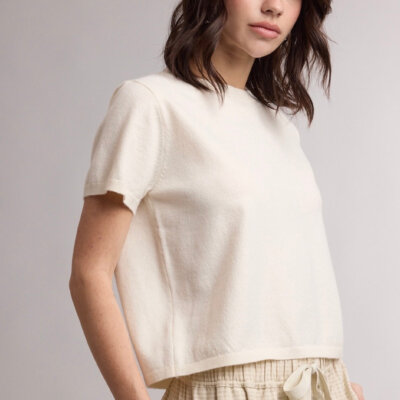 Creamy Short Sleeve Crew Neck Knit Top