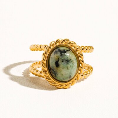 Mica 18K Gold Non-Tarnish Stone Adjustable Ring: Green